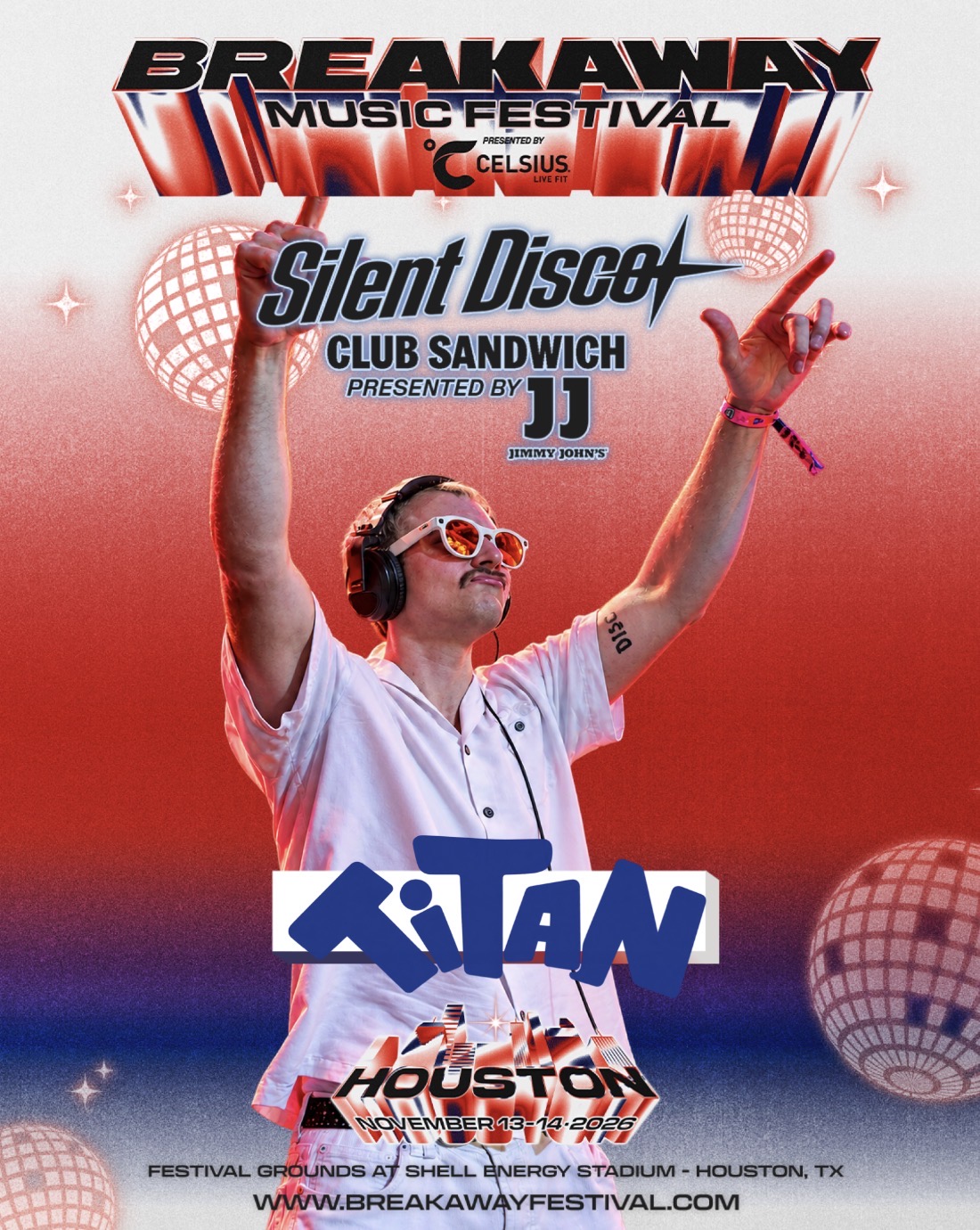Breakaway Music Festival Houston Silent Disco flyer featuring TITAN, November 13-14, 2026